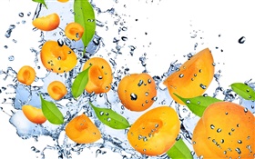 水果，杏，新鲜，水，飞溅 高清壁纸