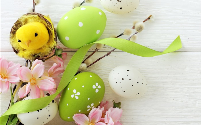 复活节，节日装饰，蛋，柳条，鲜花，春天 壁纸 图片