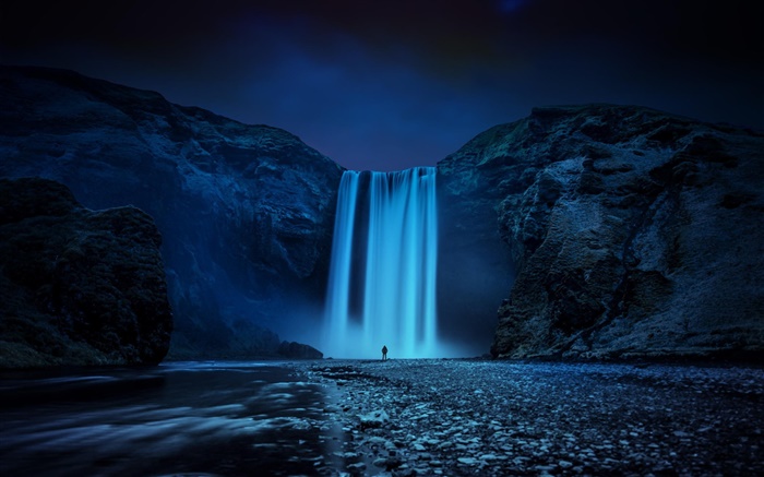 冰岛，山石，瀑布，晚上 壁纸 图片