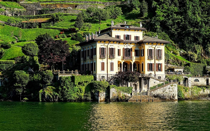 意大利科莫湖，房子，别墅，依山而建 壁纸 图片