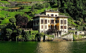 意大利科莫湖，房子，别墅，依山而建 高清壁纸