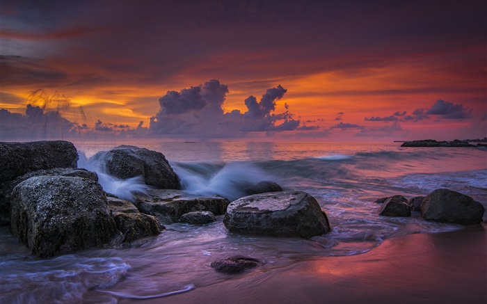 考拉海滩，泰国，海，日落，石头 壁纸 图片