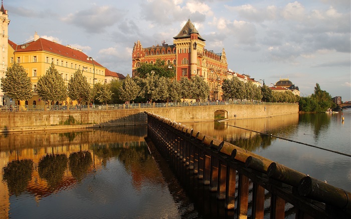 布拉格，捷克共和国，宫殿，河流，房屋 壁纸 图片