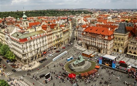 布拉格老城广场，城市，房屋，街道，人 高清壁纸