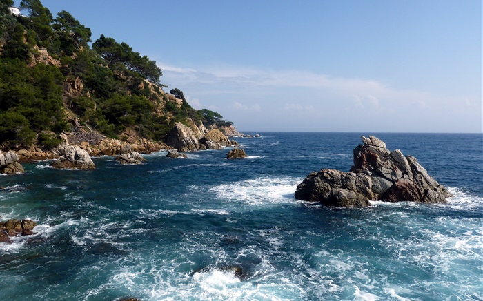 西班牙，海，海岸，岩石，自然风光 壁纸 图片
