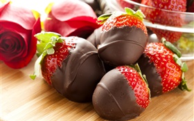 草莓，巧克力，甜点 高清壁纸