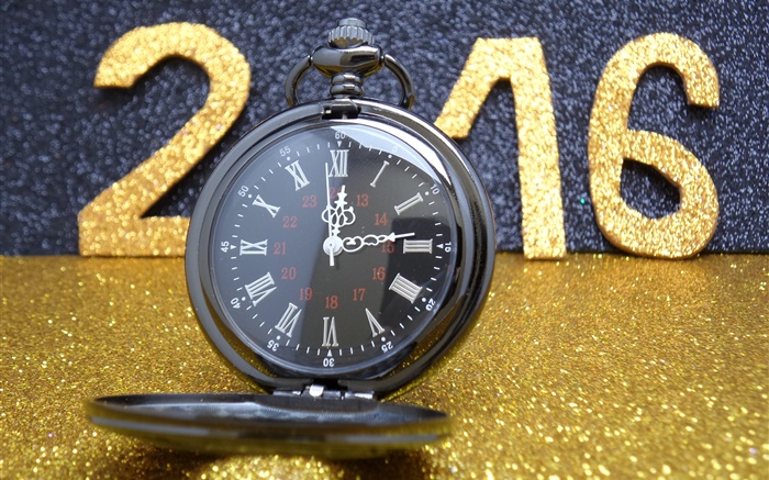 2016年新年快乐，金色的亮粉，手表 壁纸 图片