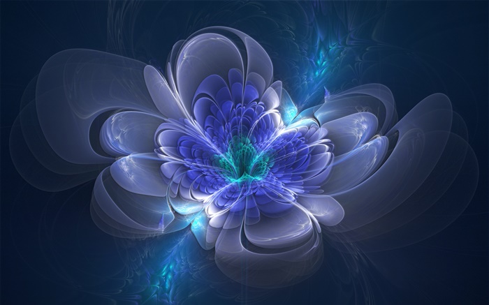 3D绘图，蓝色的花，发光，抽象 壁纸 图片