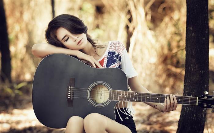 亚洲吉他女孩，音乐，休息 壁纸 图片