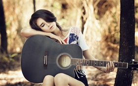 亚洲吉他女孩，音乐，休息