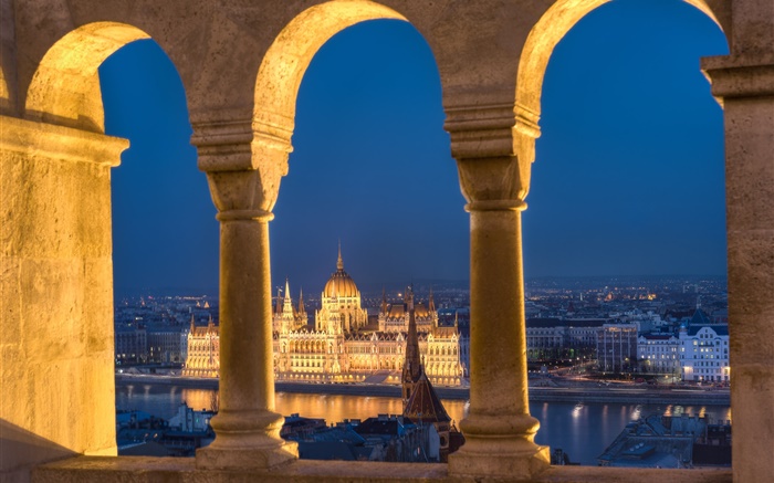 布达佩斯，匈牙利，议会，河，夜，灯 壁纸 图片