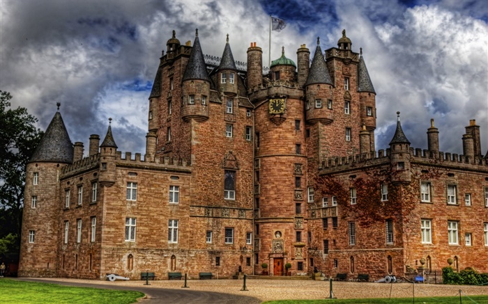 格拉姆斯城堡，苏格兰，云，黄昏 壁纸 图片
