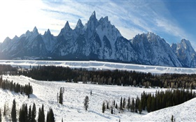 大提顿国家公园，怀俄明州，美国，冬天，山，厚厚的积雪
