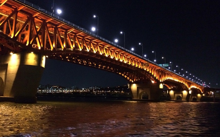 汉江，桥梁，照明，路灯，韩国首尔 壁纸 图片