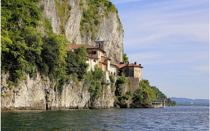 意大利，马焦雷湖，石，树，山，房子 壁纸 图片