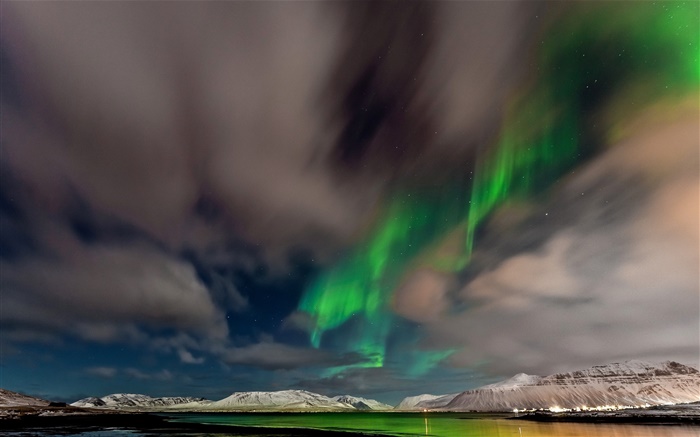 挪威，北极光，山脉，天空，星星，黄昏 壁纸 图片