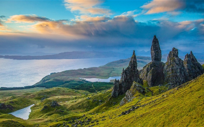 斯凯岛，苏格兰，岩石，山谷，湖泊，云，黄昏 壁纸 图片