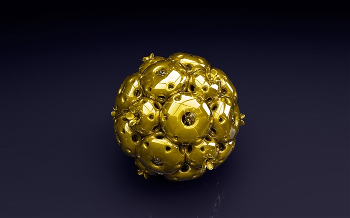 3D黄金球，黑色的背景 壁纸 图片