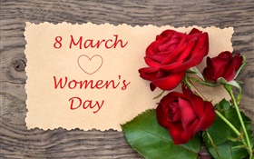 3月8日，妇女节，红色的玫瑰鲜花 高清壁纸