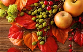 秋季，水果，树叶，浆果，苹果