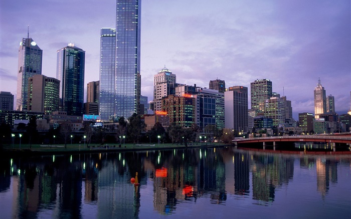 美丽的城市，黄昏，河，桥，建筑，澳大利亚 壁纸 图片