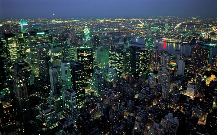 美丽的夜晚城市的灯光，顶视图，纽约，美国 壁纸 图片