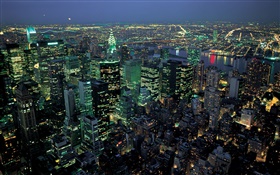 美丽的夜晚城市的灯光，顶视图，纽约，美国 高清壁纸