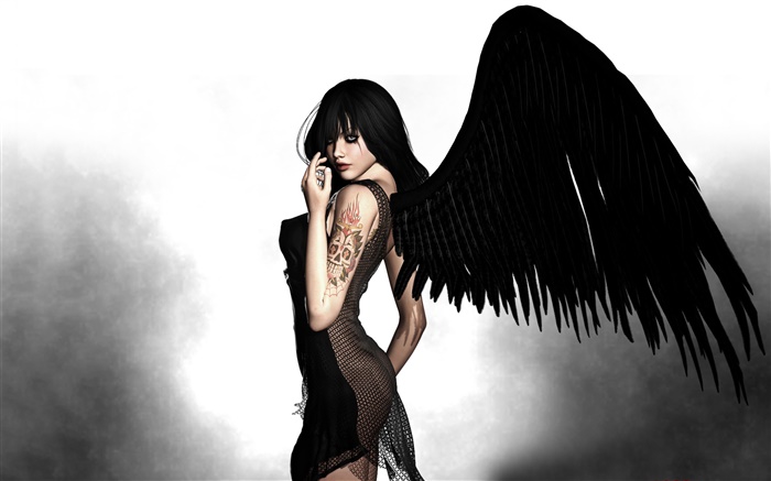 黑天使，翅膀，梦幻女孩 壁纸 图片
