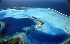 波拉波拉岛，法属波利尼西亚，度假，沙滩，海水，顶视图 高清壁纸