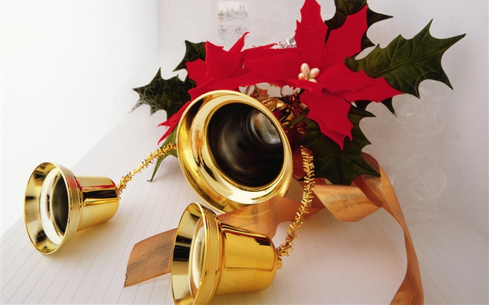 圣诞节，金色铃铛 壁纸 图片