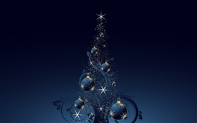 圣诞树，球，星星，深蓝色风格，矢量 高清壁纸