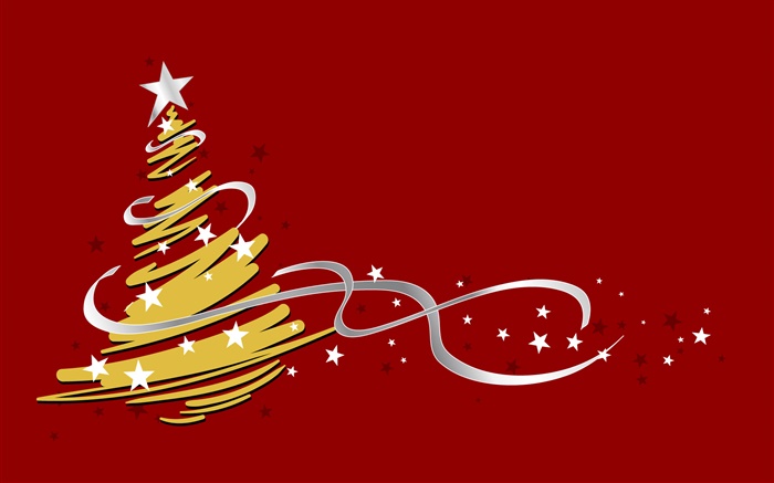圣诞树，简约的风格，红色背景 壁纸 图片