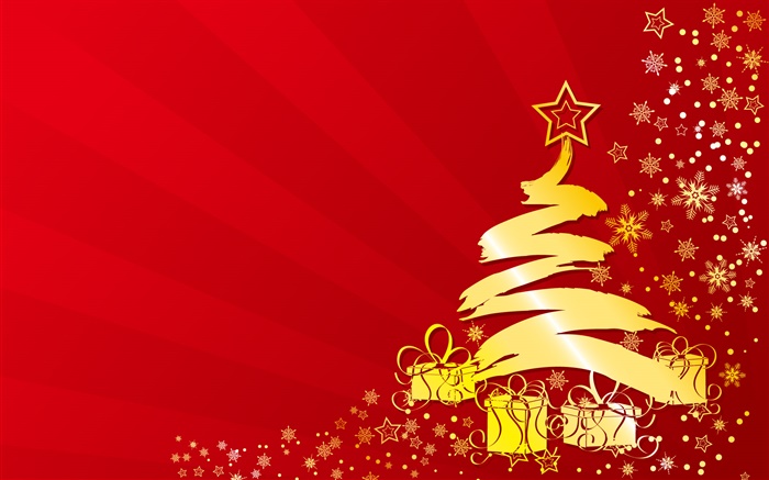 圣诞树，星星，礼品，金色，矢量图片 壁纸 图片
