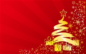 圣诞树，星星，礼品，金色，矢量图片 高清壁纸