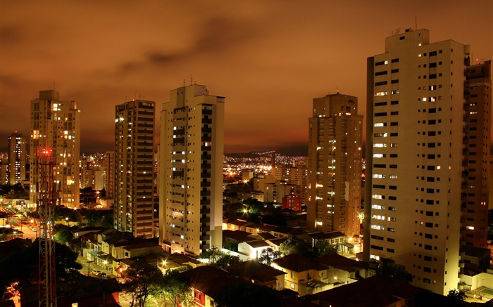 城市夜景，摩天大楼，灯 壁纸 图片