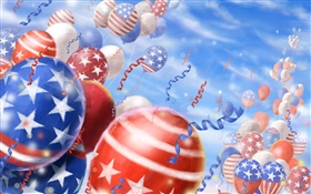 五颜六色的气球，节日，天空，美国国旗