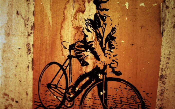 创意绘画，自行车，墙 壁纸 图片