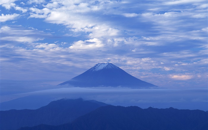 黎明，蓝色风格，云，富士山，日本 壁纸 图片