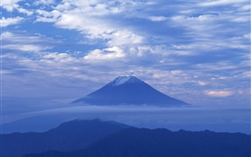 黎明，蓝色风格，云，富士山，日本
