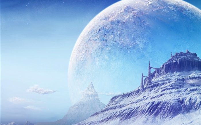 梦想世界，厚厚的积雪，山，行星 壁纸 图片