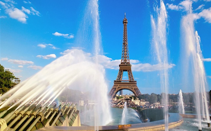 法国艾菲尔铁塔，巴黎，喷泉，水 壁纸 图片