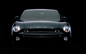 福特黑色轿车前视图，黑色的背景 高清壁纸