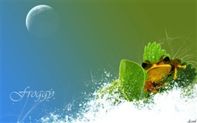 青蛙，雪，绿叶，创意图片