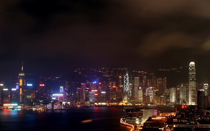 香港美丽的夜景，城市，高楼林立，灯光，海 壁纸 图片
