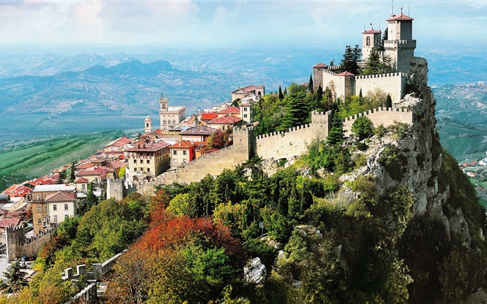 意大利，镇，山，城，城堡，悬崖 壁纸 图片