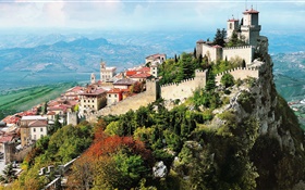 意大利，镇，山，城，城堡，悬崖 高清壁纸
