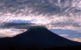 日本，富士山，云，黄昏