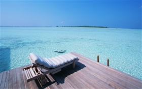 马尔代夫，码头，椅子，海 高清壁纸