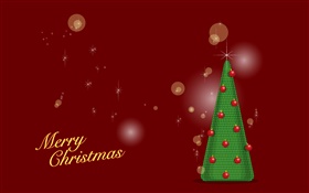 圣诞快乐，绿色的树，红色的背景，矢量 高清壁纸