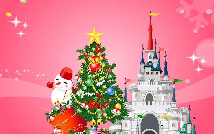 圣诞快乐，矢量设计，树，雪人，礼物，城堡 壁纸 图片